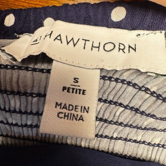 41 Hawthorn Navy Blue Polka Dot Fit and Flare Dress Small Petite Sweetheart Neck - Picture 3 of 4